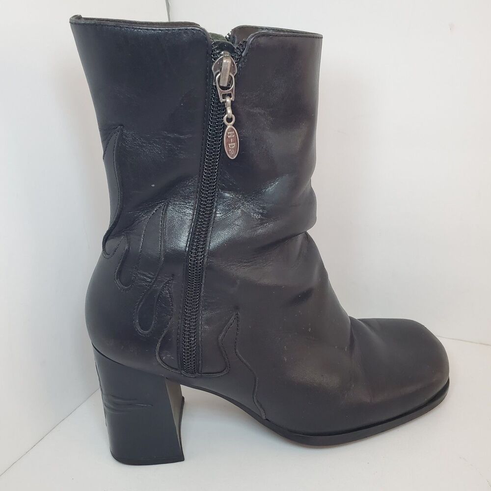 Hardey Davidson Womens Sz 6 High Heel Leather Flame Boots Moto Biker Sexy Street